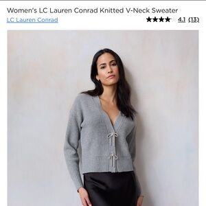 LC Lauren Conrad Gray Knitted V-Neck Sweater